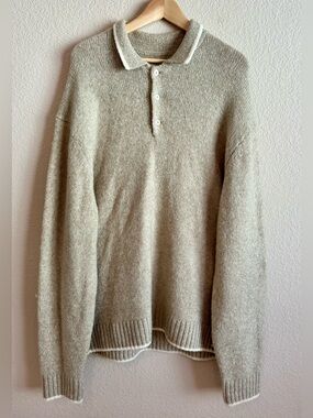 Abercrombie & Fitch Men's XL Soft A&F Long Sleeve Knit Polo Sweater Beige Preppy